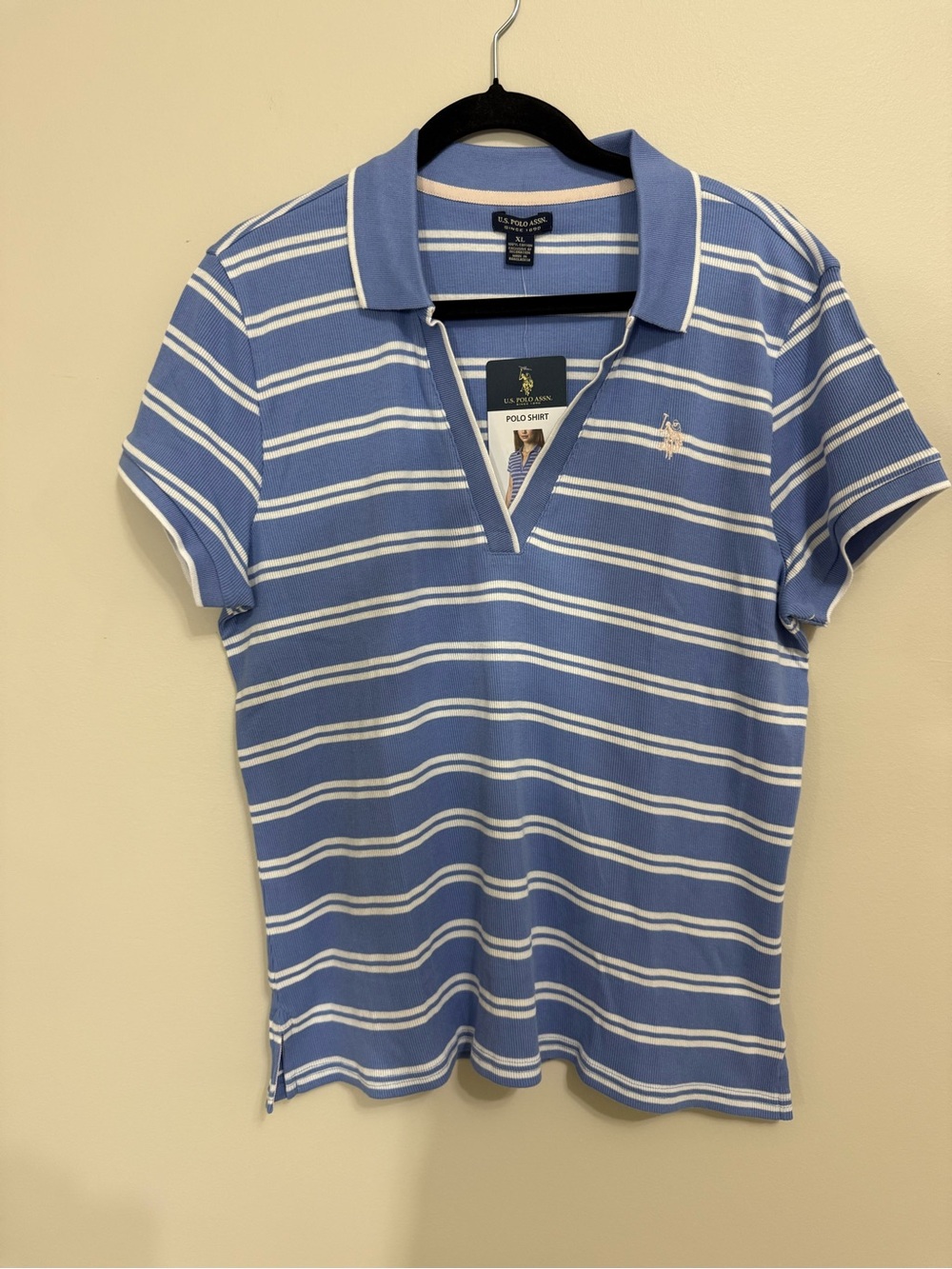 U.S. Polo Assn. Women’s Size XL Cotton Striped Short Sleeve V-Neck Polo Top New